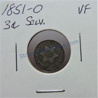 1851-O Three cent silver, VF