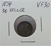 1854 Three cent silver, VF30