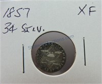 1857 Three cent silver, XF