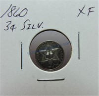 1860 Three cent silver, XF