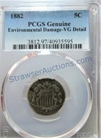 1882 Shield nickel, PCGS VG detail, environmental