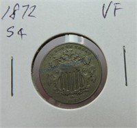 1872 Shield nickel, VF