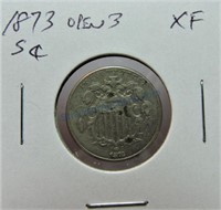 1873 Shield nickel, open 3, XF