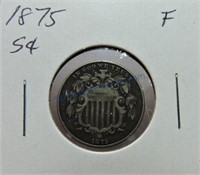 1875 Shield nickel, F