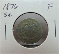 1876 Shield nickel, F