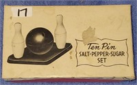 Ten Pin Salt and Pepper and Sugar Set in box