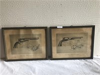 Pr Vintage Framed Gun Pictures