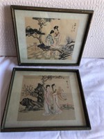 2 Framed Asian Works of Art on Silk Panels