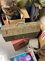 Vintage metal tool box with tools