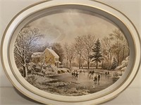 Winter scene collectible tray plaque “skating -