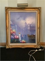 Framed oil on canvas with lighted frame
