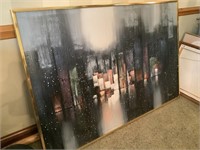 Large framed oil on canvas painting