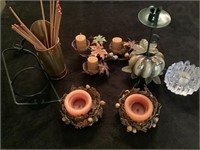 Assorted candles and holders