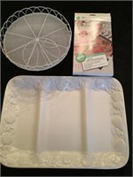 Platter, cake stand, and decorating kit
