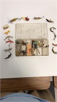 Plastic box with weights, spinners, fly’s, and 14
