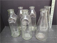 6 Old Glass Milk Bottles
