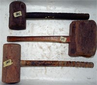 3 wooden mallets of different shapes