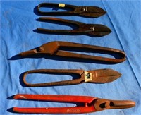 5 tin snips of different sizes and shapes