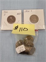 (21) 1926, 1926D, 1926s Buffalo Nickels