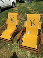 Pair Wood Folding Beach Chairs