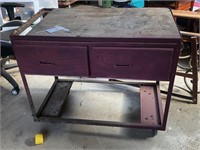 Work Table on Metal Frame with Wheels