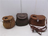 (3) Wicker fishing creels- later models, one with