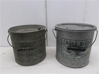 (2) Vintage galvanized minnow buckets – Hero