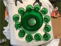 Anchorglass Forest Green Punch Bowl with Cups