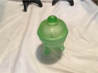 Satin Green footed Candy Dish with lid