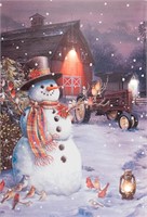 OSW Snowman & House Picture on Canvas w Led Lights