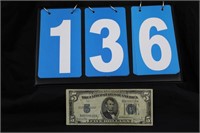 1934 $5 SERIES US BLUE SEAL SILVER CERTIFICATE