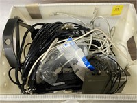 Box Lot of Assorted Cables & Network Switch