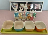899 - BOWL & TRAY SET, WELCOME BUNNIES, FRAME