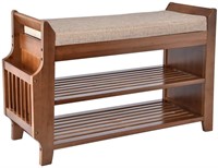 Bamboo Shoe Rack Bench with Removable Cushion