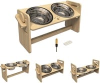 Adjustable Height Bamboo Pet Food and Water Bowl