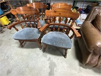 Set of 4 Wooden Chairs w/cloth Seats on Rollers