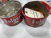 2-Vintage Metal Folgers Coffee Cans