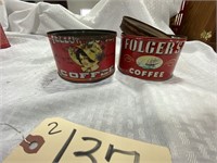 Vintage Yellow Bonnett & Folgers Coffee Tins