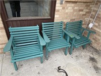 3- Green Wooden Patio Chairs