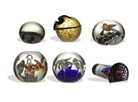 6 Art Glass Paperweights