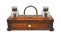 Edwardian Oak & Brass Desk Set