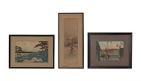 2 Japanese Woodblock Prints & 1 Painting