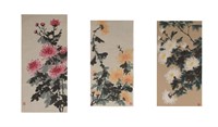 3 Chinese Scroll Paintings of Chrysanthemums