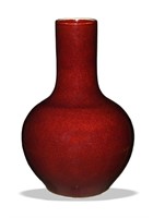 Chinese Red Glazed Tianqiu Vase, 20th C#