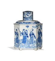 Chinese Blue & White Tea Caddy, 19th C#