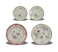 4 Chinese Export Rose Famille Plates, 18th Century