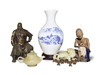 5 Chinese Jade Beast with Teapot, Figures & Vase