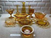 A Group of Amber and Opalescence Glass Items