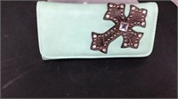 Teal wallet with cross
