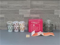 SET OF FIRE KING MUGS & 6 CUP PYREX PERCOLATOR